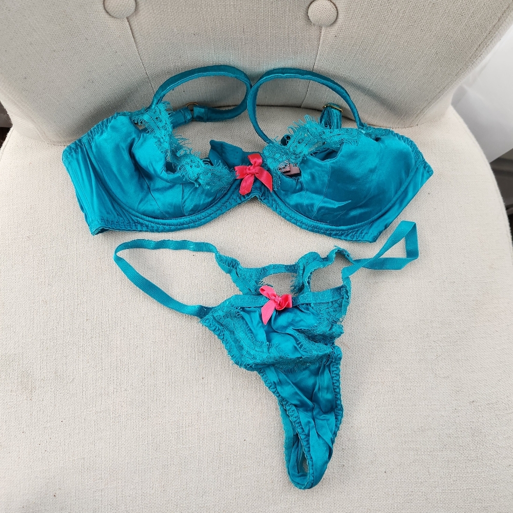 Agent Provocateur “Lavelle” Teal Silk & Lace Set – 34C / Size 4